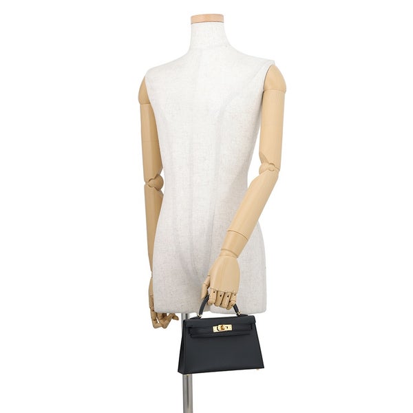 エルメス ハンドバッグ ミニケリー 外縫い ブラック/ゴールド金具 エプソン G刻印 HERMES Kelly 2wayバッグ 黒