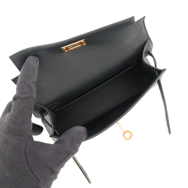 エルメス ハンドバッグ ミニケリー 外縫い ブラック/ゴールド金具 エプソン G刻印 HERMES Kelly 2wayバッグ 黒