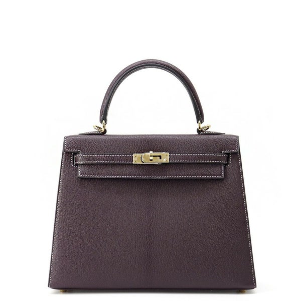 エルメス ハンドバッグ ケリー25 外縫い レザン/ブルーパオン/シャンパンゴールド金具 シェーブルコロマンデル D刻印 SPO