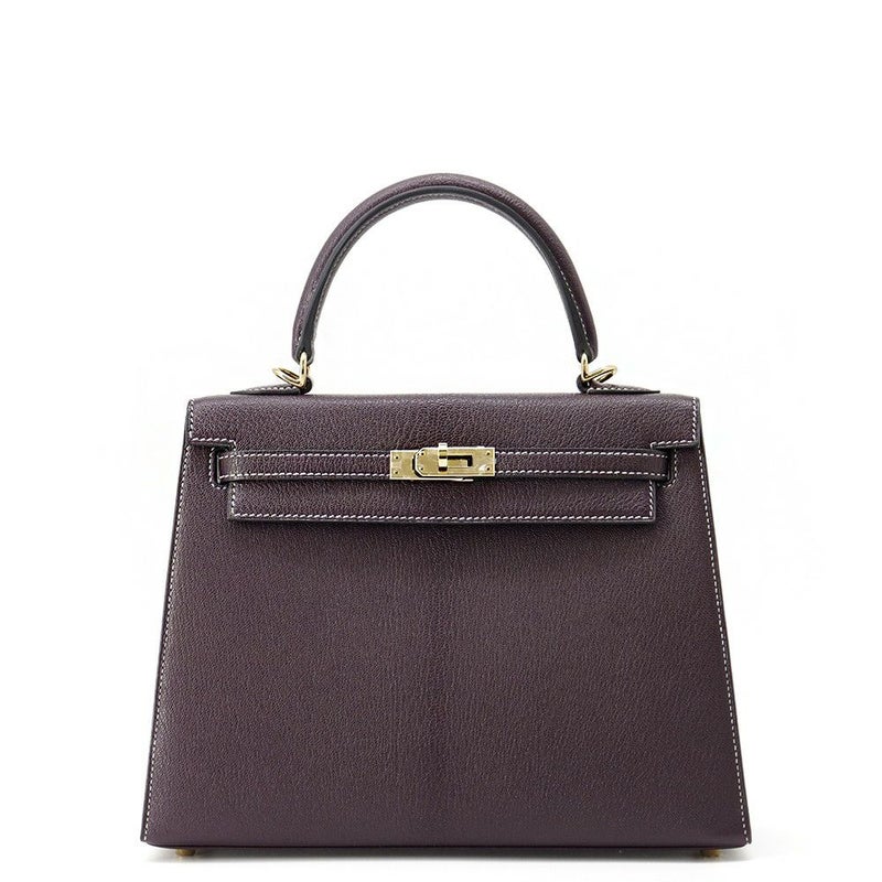 エルメス ハンドバッグ ケリー25 外縫い レザン/ブルーパオン/シャンパンゴールド金具 シェーブルコロマンデル D刻印 SPO