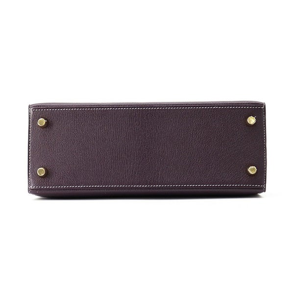 エルメス ハンドバッグ ケリー25 外縫い レザン/ブルーパオン/シャンパンゴールド金具 シェーブルコロマンデル D刻印 SPO