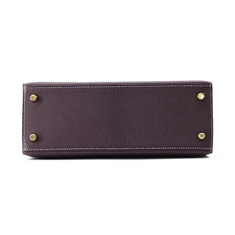 エルメス ハンドバッグ ケリー25 外縫い レザン/ブルーパオン/シャンパンゴールド金具 シェーブルコロマンデル D刻印 SPO