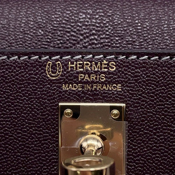 エルメス ハンドバッグ ケリー25 外縫い レザン/ブルーパオン/シャンパンゴールド金具 シェーブルコロマンデル D刻印 SPO