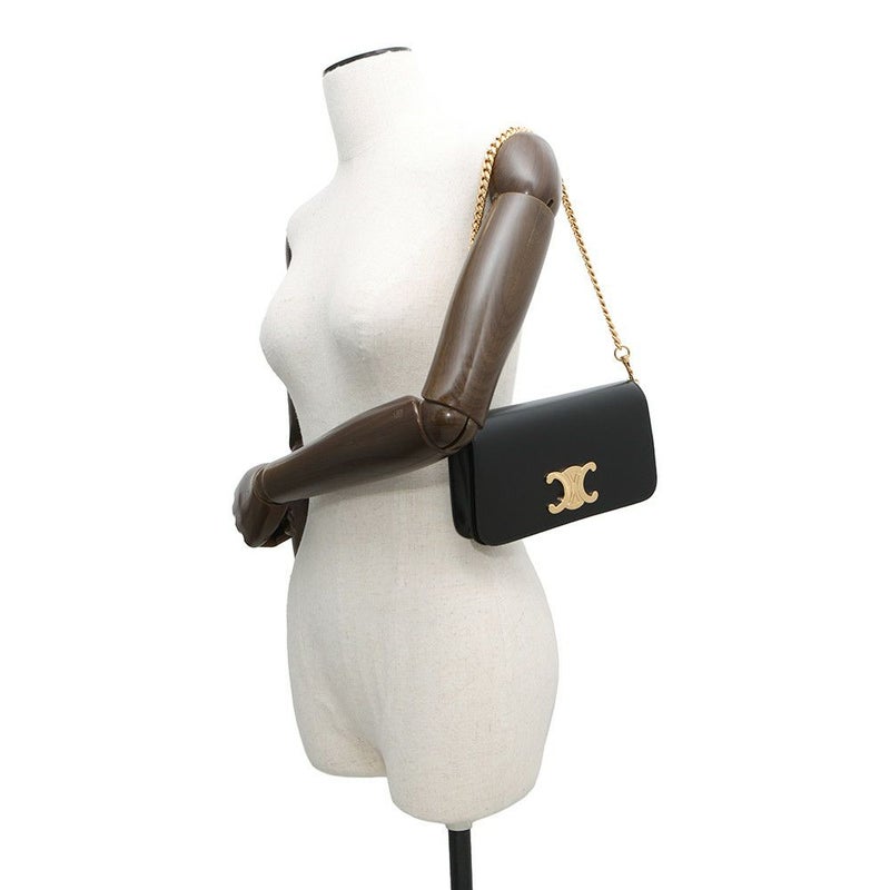 セリーヌ ショルダーバッグ トリオンフ マルチポシェット シャイニーカーフレザー 10L973 CELINE 黒