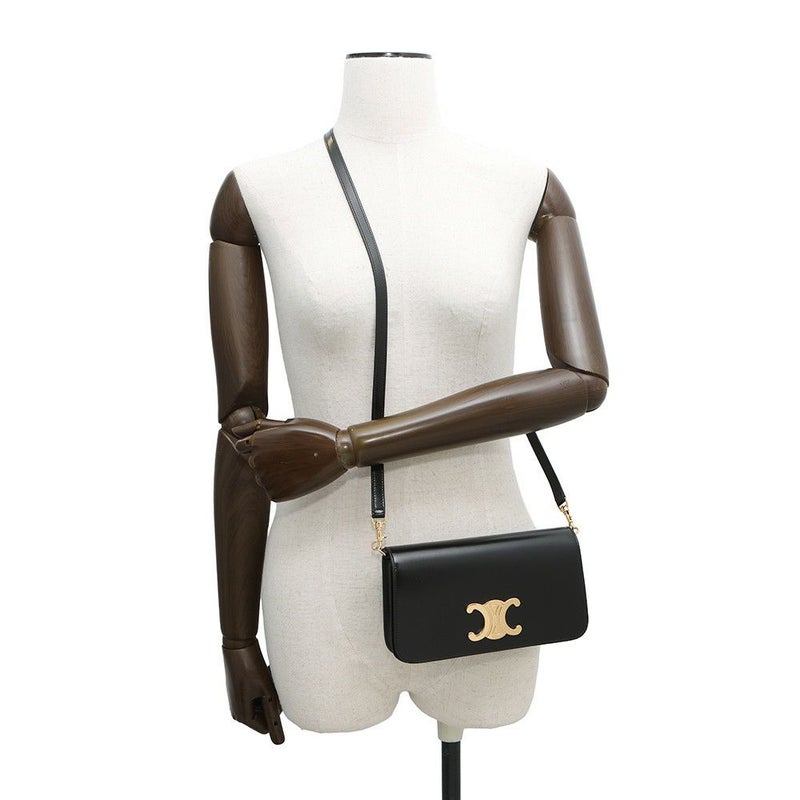 セリーヌ ショルダーバッグ トリオンフ マルチポシェット シャイニーカーフレザー 10L973 CELINE 黒