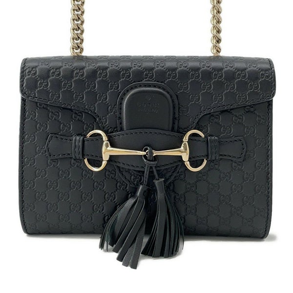 グッチ チェーンショルダーバッグ マイクログッチシマ ホースビット レザー 449636 GUCCI 黒 アウトレット品