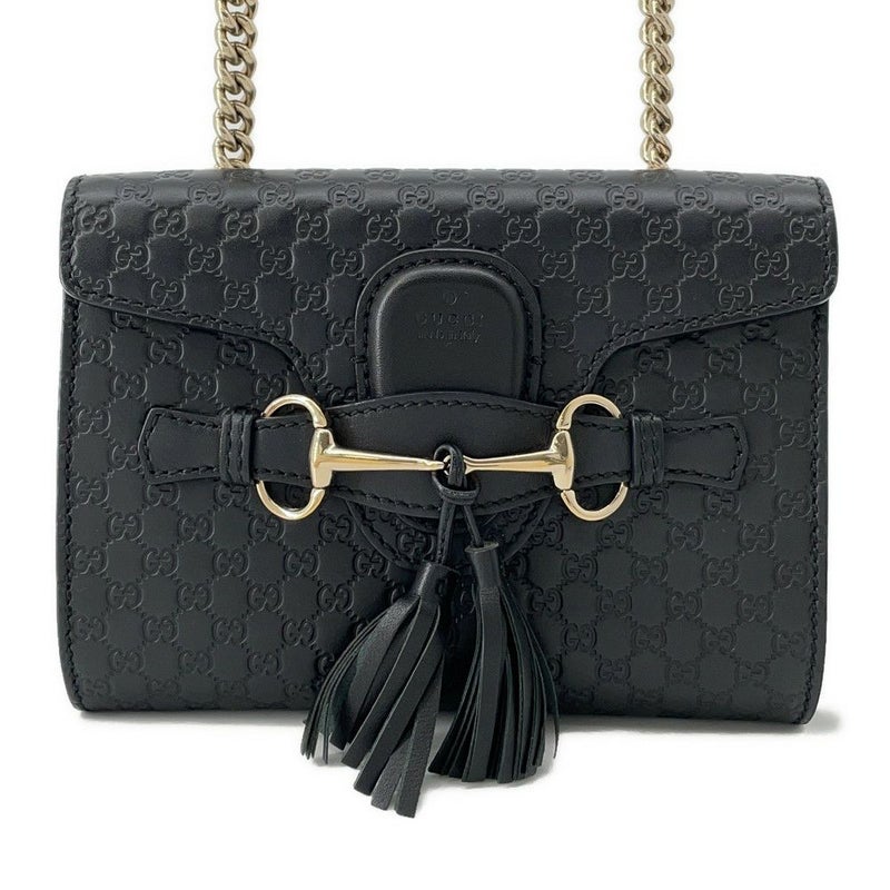 グッチ チェーンショルダーバッグ マイクログッチシマ ホースビット レザー 449636 GUCCI 黒 アウトレット品