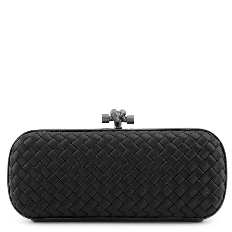 ボッテガヴェネタ クラッチバッグ イントレチャート ノット サテン/パイソン BOTTEGA VENETA 黒