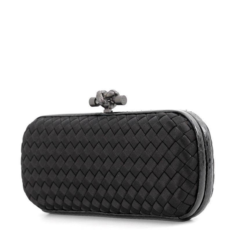 ボッテガヴェネタ クラッチバッグ イントレチャート ノット サテン/パイソン BOTTEGA VENETA 黒