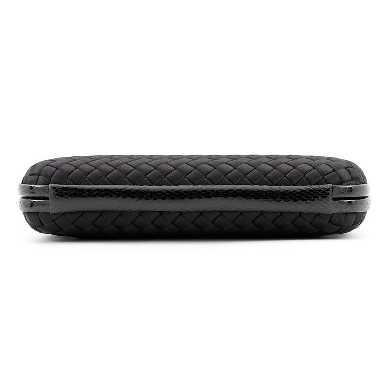ボッテガヴェネタ クラッチバッグ イントレチャート ノット サテン/パイソン BOTTEGA VENETA 黒