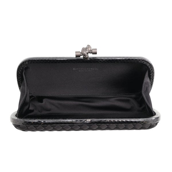 ボッテガヴェネタ クラッチバッグ イントレチャート ノット サテン/パイソン BOTTEGA VENETA 黒
