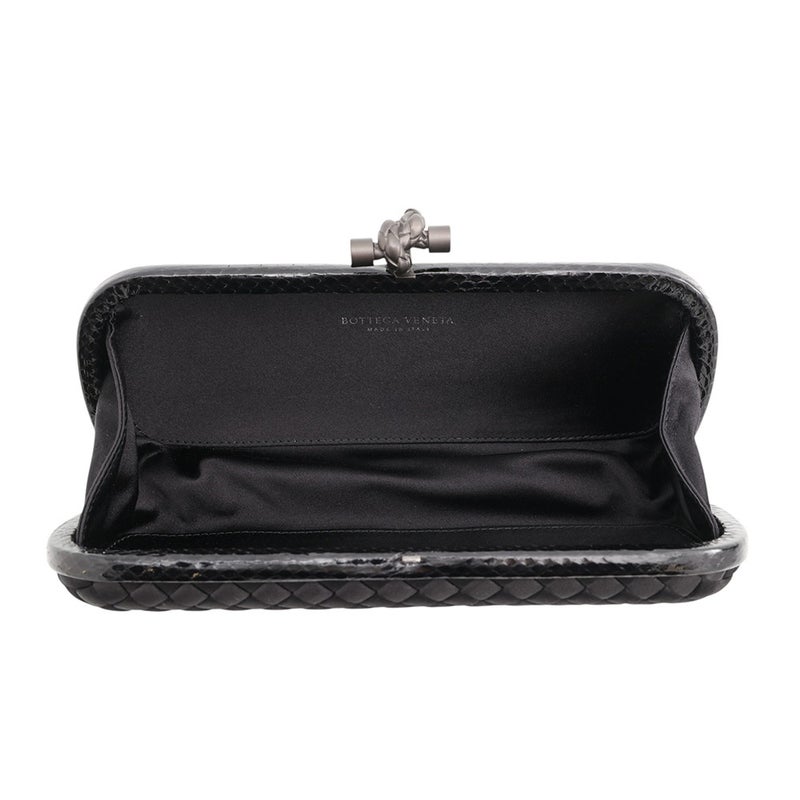 ボッテガヴェネタ クラッチバッグ イントレチャート ノット サテン/パイソン BOTTEGA VENETA 黒