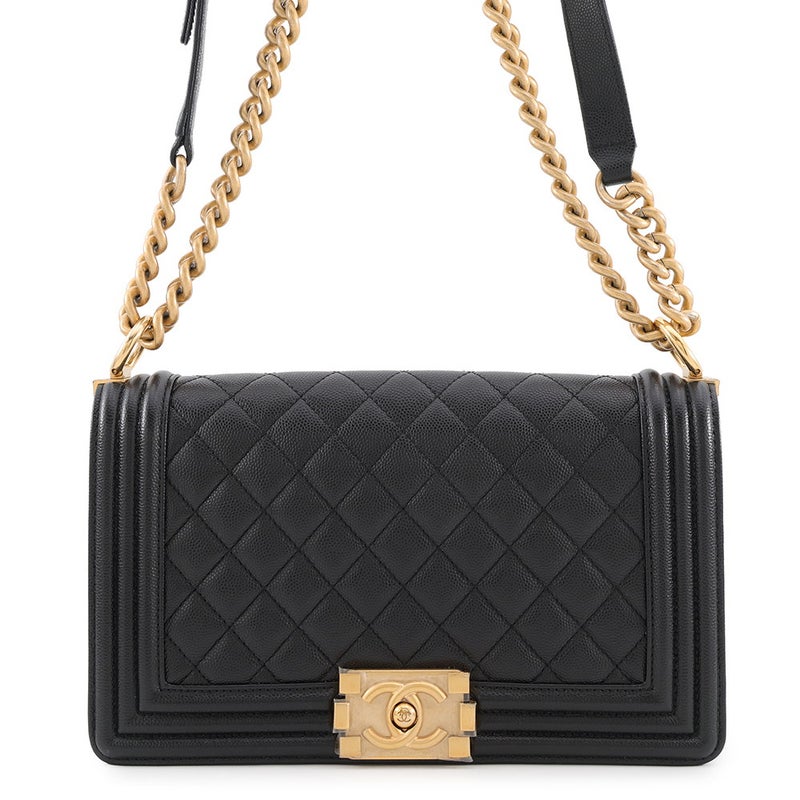シャネル チェーンショルダーバッグ ココマーク ボーイシャネル キャビアスキン A67086 CHANEL 黒
