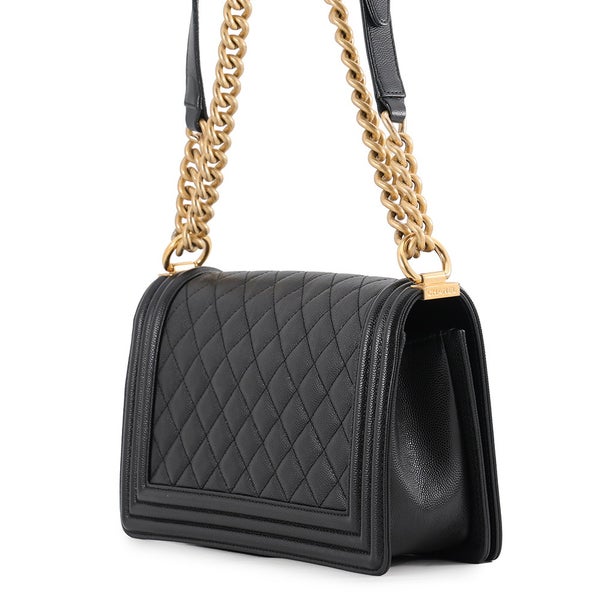 シャネル チェーンショルダーバッグ ココマーク ボーイシャネル キャビアスキン A67086 CHANEL 黒