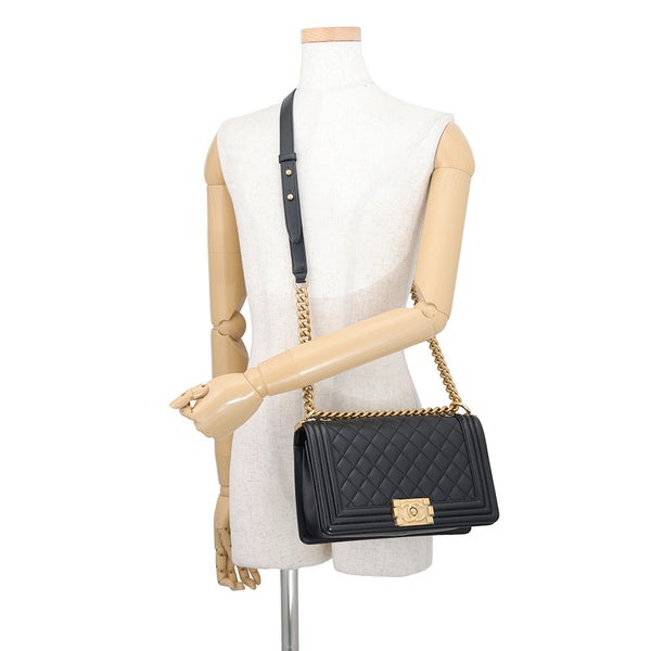 シャネル チェーンショルダーバッグ ココマーク ボーイシャネル キャビアスキン A67086 CHANEL 黒