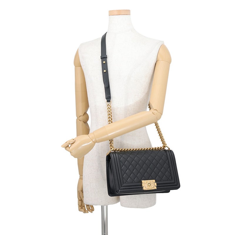 シャネル チェーンショルダーバッグ ココマーク ボーイシャネル キャビアスキン A67086 CHANEL 黒