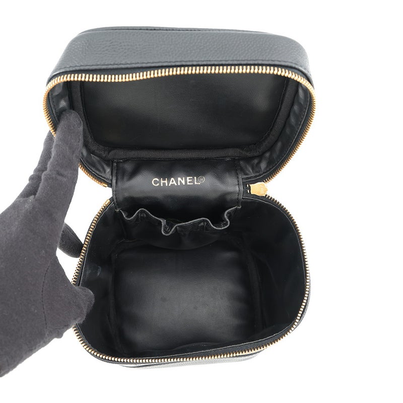 シャネル バニティバッグ ココマーク キャビアスキン 縦型 A01998 CHANEL バッグ 化粧ポーチ コスメポーチ 黒