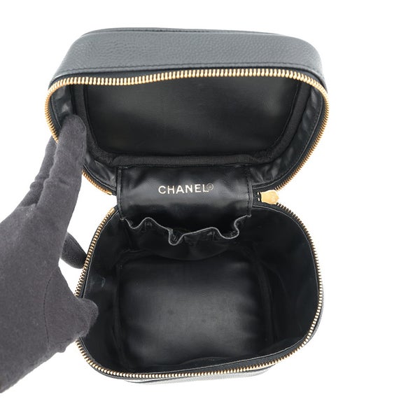シャネル バニティバッグ ココマーク キャビアスキン 縦型 A01998 CHANEL バッグ 化粧ポーチ コスメポーチ 黒
