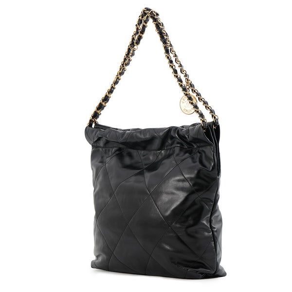 シャネル ハンドバッグ CHANEL 22 マトラッセ スモール シャイニーカーフレザー AS3260 CHANEL ポーチ付き 黒