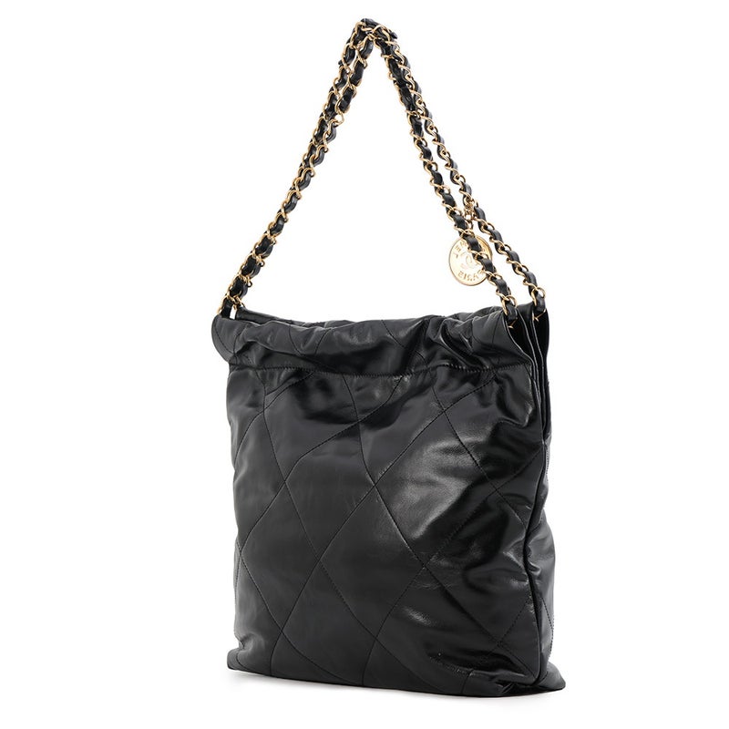 シャネル ハンドバッグ CHANEL 22 マトラッセ スモール シャイニーカーフレザー AS3260 CHANEL ポーチ付き 黒