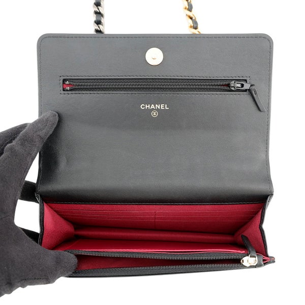 シャネル チェーンウォレット CHANEL19 ココマーク マトラッセ シャイニーラムスキン AP3267 CHANEL 財布 黒