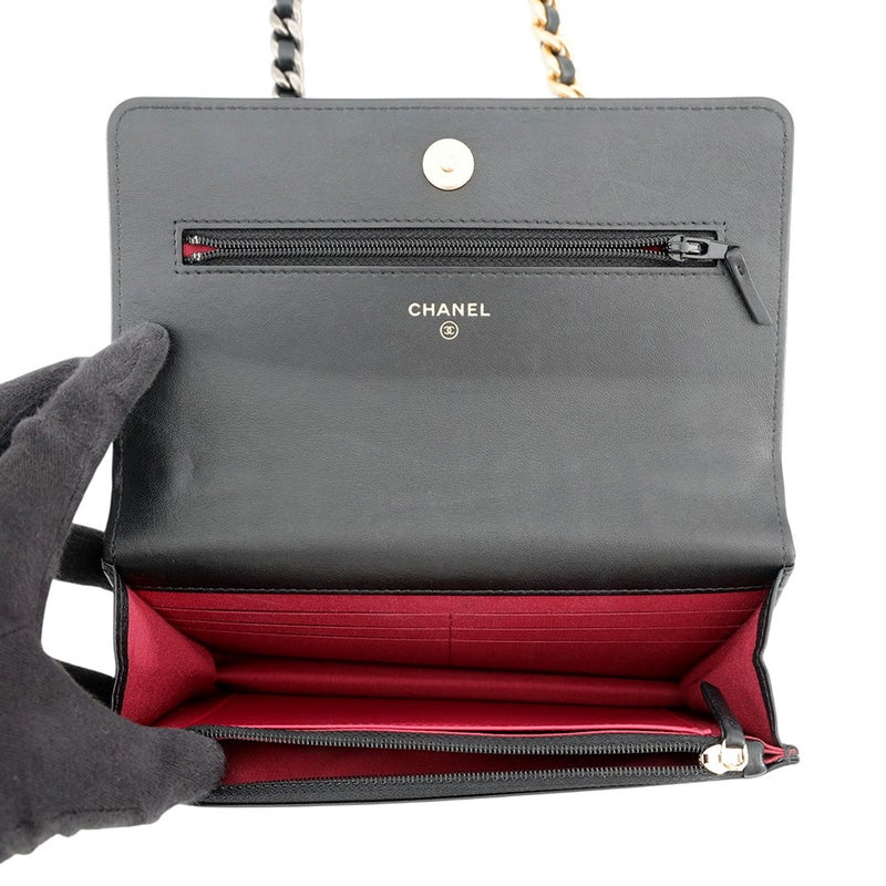 シャネル チェーンウォレット CHANEL19 ココマーク マトラッセ シャイニーラムスキン AP3267 CHANEL 財布 黒