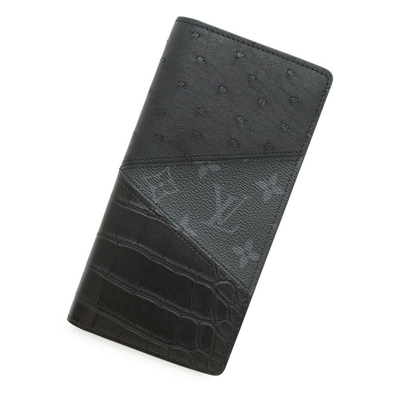 ルイヴィトン 長財布 モノグラム・エクリプス/オーストリッチ/クロコダイル ポルトフォイユ・ブラザ N96277 メンズ ブラック 黒