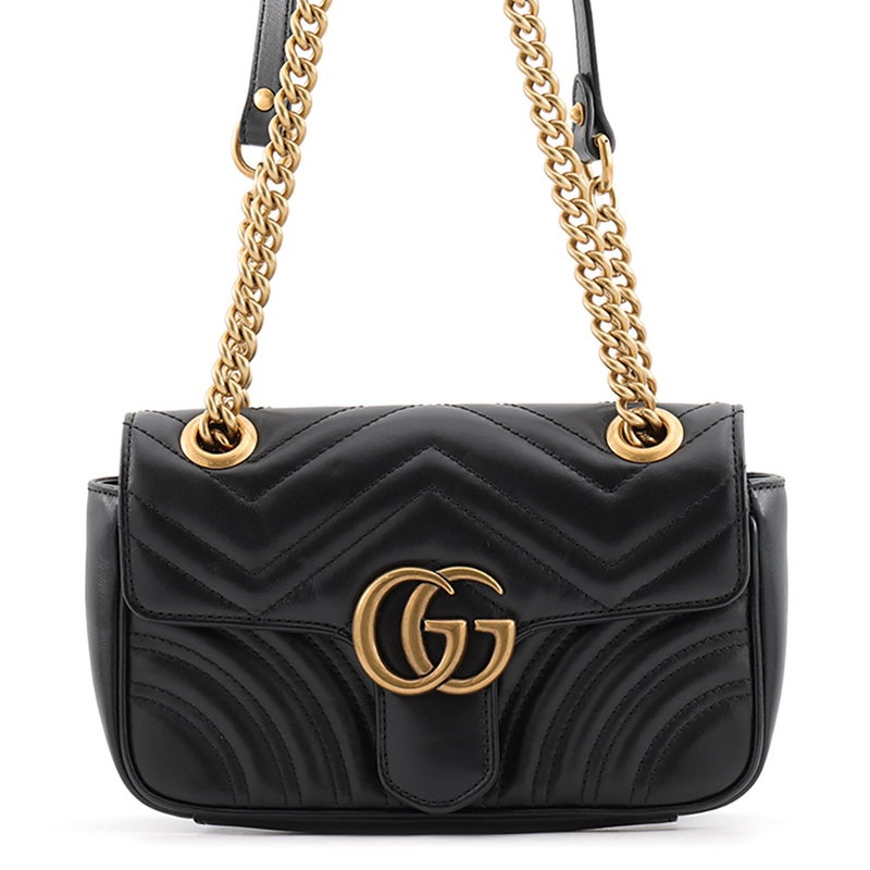 グッチ チェーンショルダーバッグ GGマーモント スモール レザー 446744 GUCCI 黒