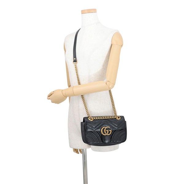 グッチ チェーンショルダーバッグ GGマーモント スモール レザー 446744 GUCCI 黒