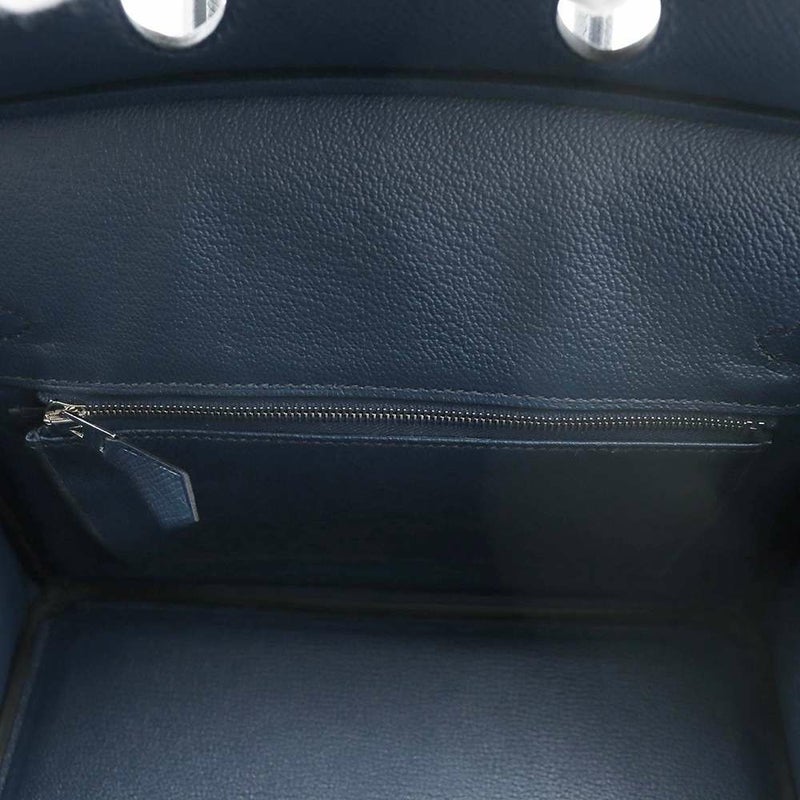 エルメス バーキン25 ブルードプリュス/ブルーインディゴ/ブラック/シルバー金具 ヴォーエプソン B刻印 HERMES Birkin