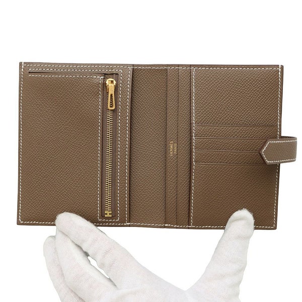 エルメス 二つ折り財布 ベアンコンパクト エトゥープ/ゴールド金具 エプソン W刻印 HERMES 財布