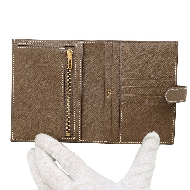 エルメス 二つ折り財布 ベアンコンパクト エトゥープ/ゴールド金具 エプソン W刻印 HERMES 財布