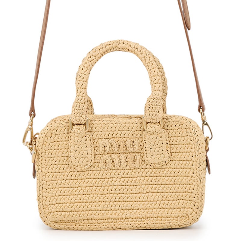 ミュウミュウ ハンドバッグ アルカディ クロシェ ラフィア 5BB123 MIUMIU 2wayショルダーバッグ