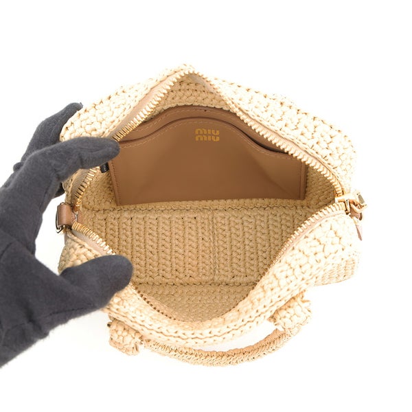 ミュウミュウ ハンドバッグ アルカディ クロシェ ラフィア 5BB123 MIUMIU 2wayショルダーバッグ