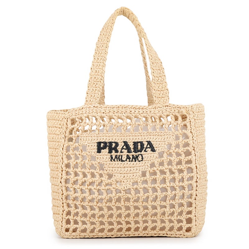 プラダ ハンドバッグ ロゴ クロシェ トート スモール ラフィア 1BG444 PRADA