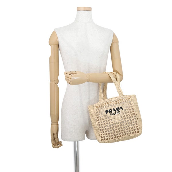 プラダ ハンドバッグ ロゴ クロシェ トート スモール ラフィア 1BG444 PRADA