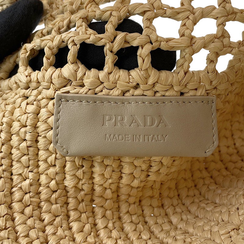 プラダ ハンドバッグ ロゴ クロシェ トート スモール ラフィア 1BG444 PRADA