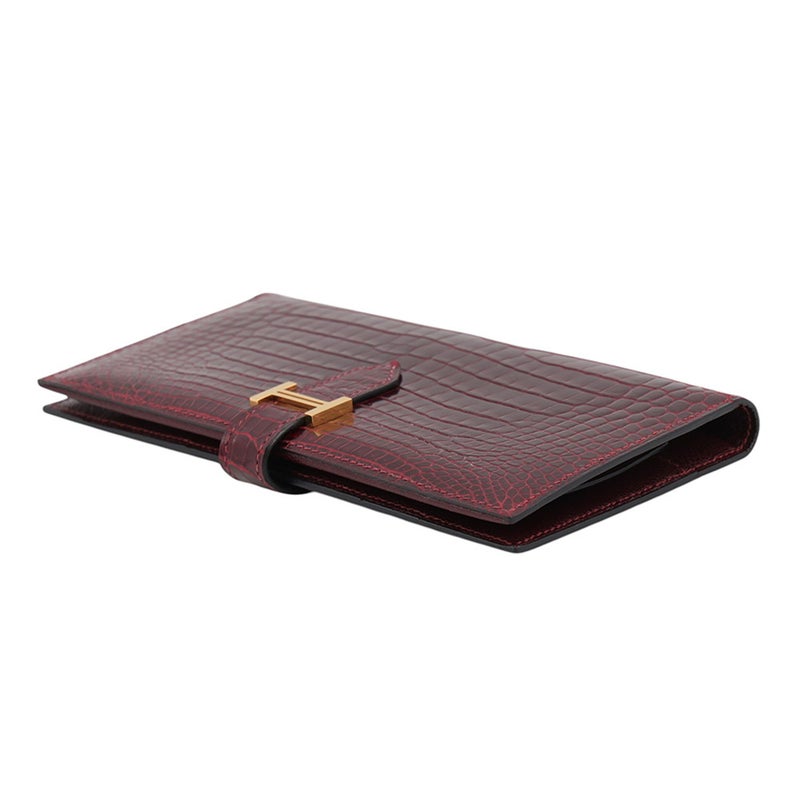 エルメス 長財布 ベアンクラシック マチなし ボルドー/ゴールド金具 ポロサス □F刻印 HERMES