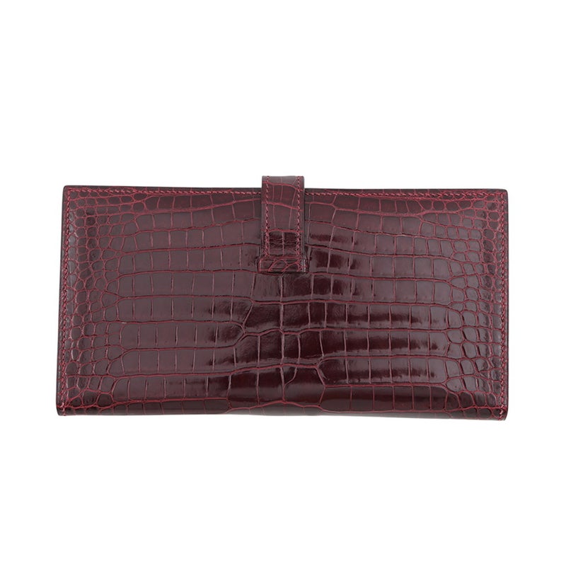 エルメス 長財布 ベアンクラシック マチなし ボルドー/ゴールド金具 ポロサス □F刻印 HERMES