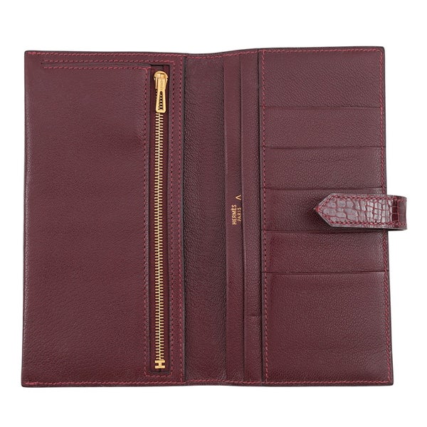 エルメス 長財布 ベアンクラシック マチなし ボルドー/ゴールド金具 ポロサス □F刻印 HERMES