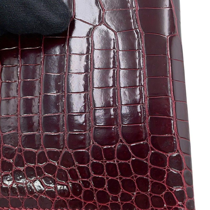 エルメス 長財布 ベアンクラシック マチなし ボルドー/ゴールド金具 ポロサス □F刻印 HERMES