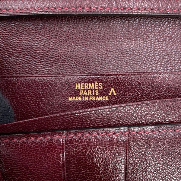 エルメス 長財布 ベアンクラシック マチなし ボルドー/ゴールド金具 ポロサス □F刻印 HERMES