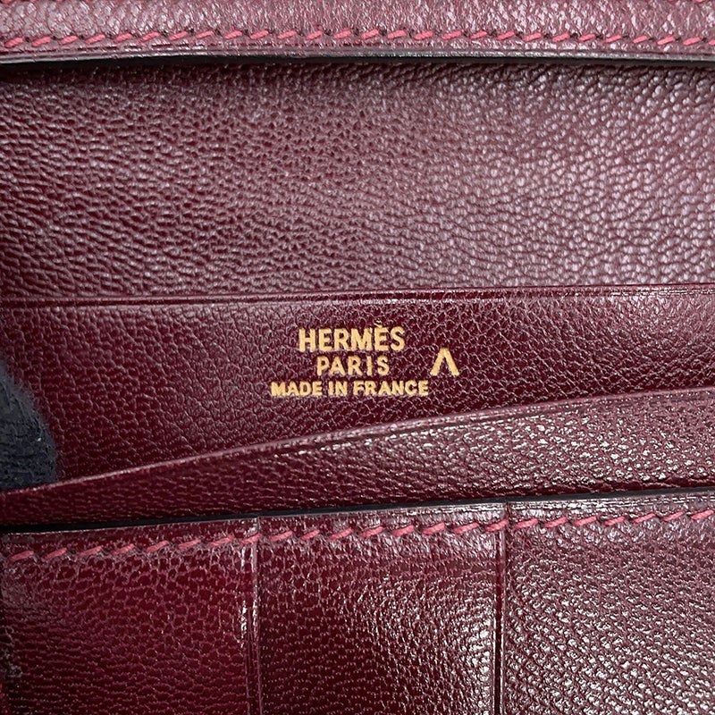 エルメス 長財布 ベアンクラシック マチなし ボルドー/ゴールド金具 ポロサス □F刻印 HERMES
