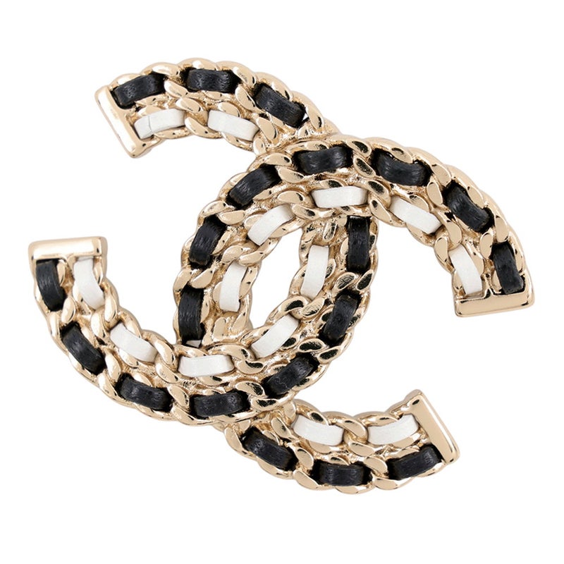 シャネル ブローチ ココマーク レザー B22 A CHANEL アクセサリー 黒 白