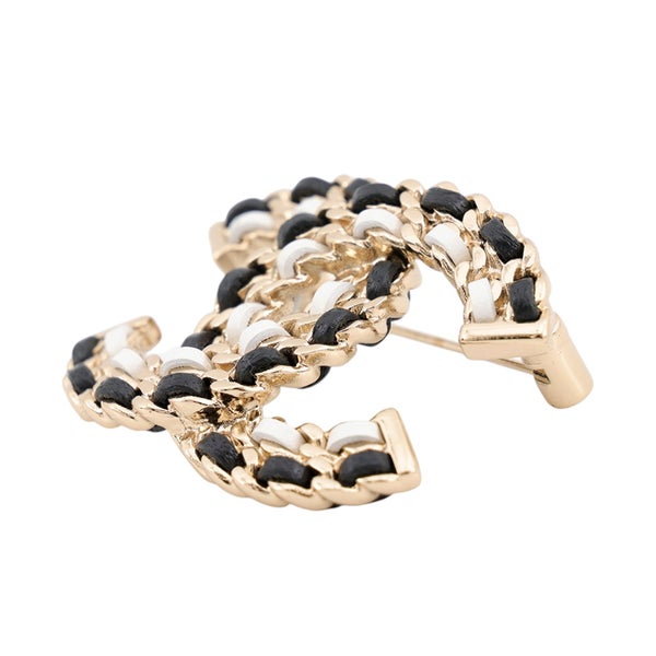 シャネル ブローチ ココマーク レザー B22 A CHANEL アクセサリー 黒 白