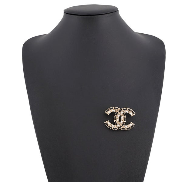 シャネル ブローチ ココマーク レザー B22 A CHANEL アクセサリー 黒 白