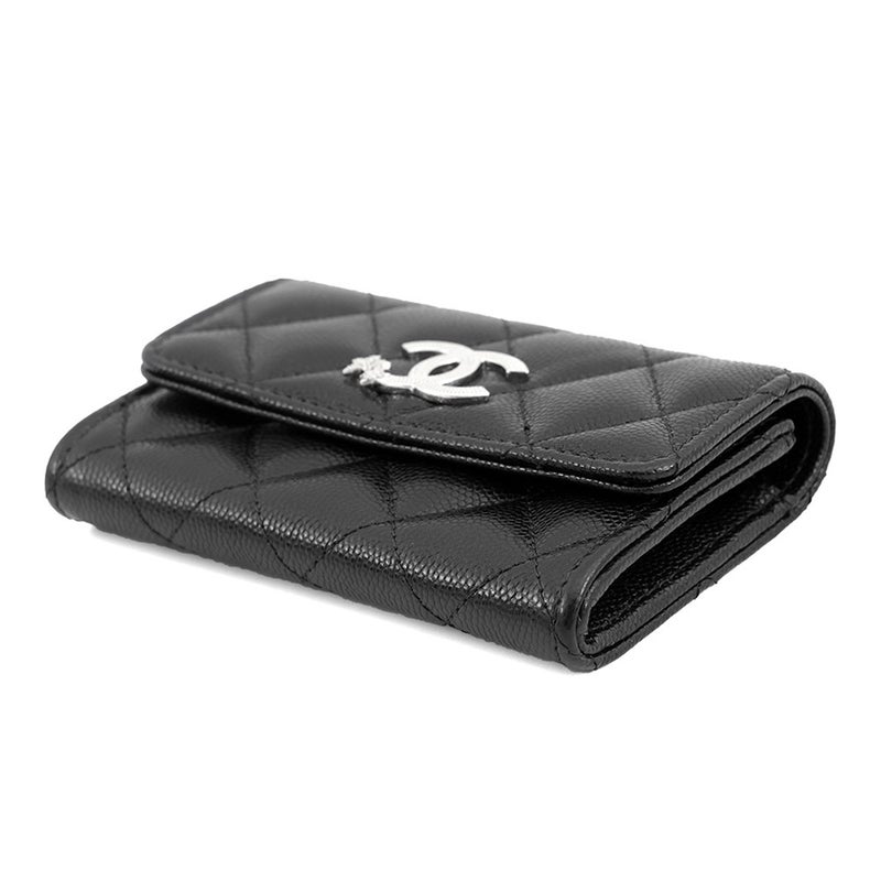 シャネル カードケース マトラッセ ココマーク キャビアスキン ラインストーン AP4812 CHANEL 財布 コインケース 黒
