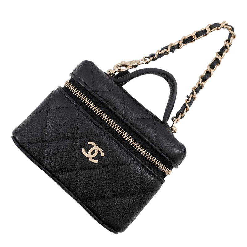 シャネル バッグチャーム ココマーク マトラッセ ミニバッグ キャビアスキン AP4897 CHANEL ミニポーチ 小物入れ 黒