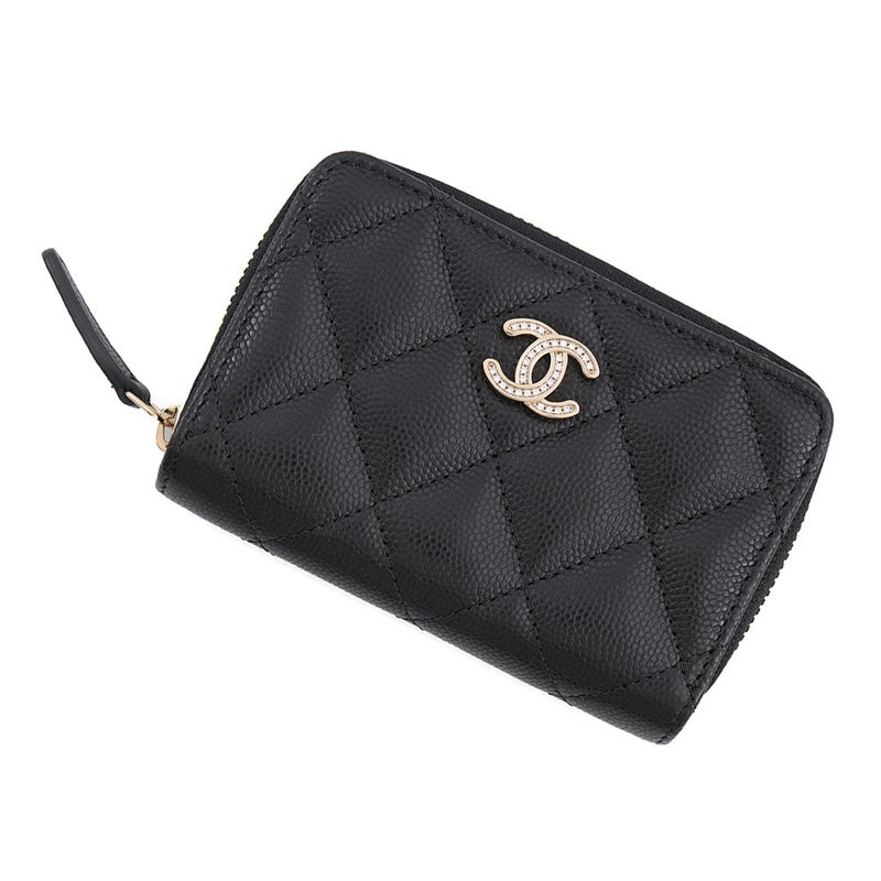 シャネル コインケース マトラッセ ココマーク キャビアスキン ラインストーン AP4818 CHANEL 黒