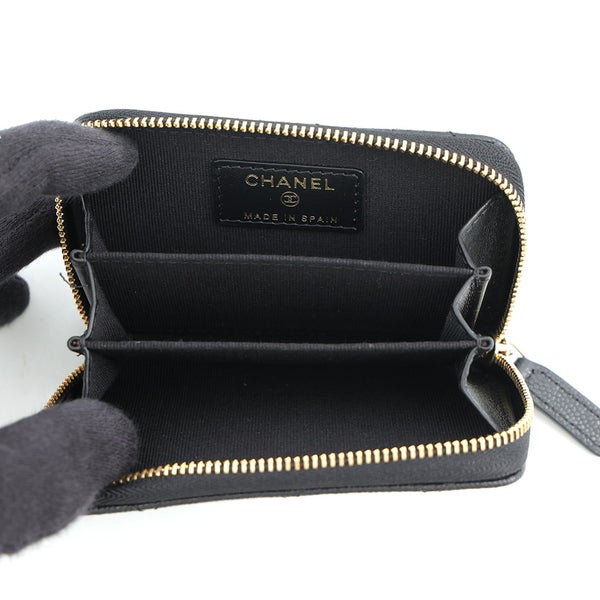 シャネル コインケース マトラッセ ココマーク キャビアスキン ラインストーン AP4818 CHANEL 黒